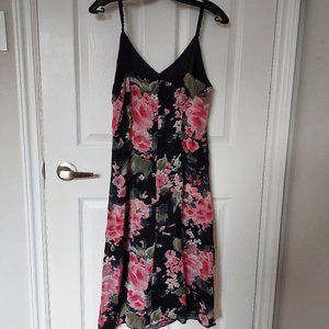 Vintage Lilybleu Black Red Flower Midi Dress, Size 10